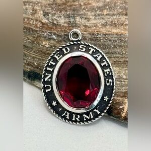 United States Army Ruby Red Pendant Craft sweetheart charm Sterling Silver